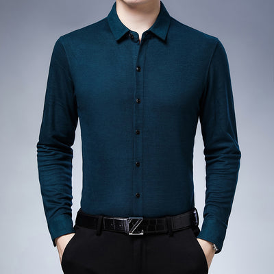 Camisa Casual de Negocios a Cuadros Manga Larga para Hombre Maduro - Image 10
