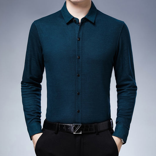 Camisa Casual de Negocios a Cuadros Manga Larga para Hombre Maduro - Image 10