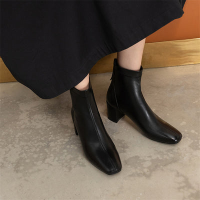 Botas Cortas Mujer Punta Cuadrada Estilo Retro Nude Versátiles - Image 11