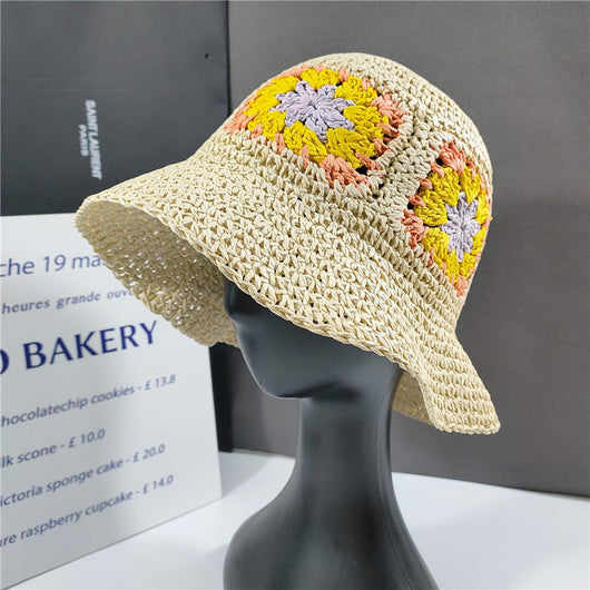 Sombrero Cubo de Paja Floral Elegante Plegable - Image 2