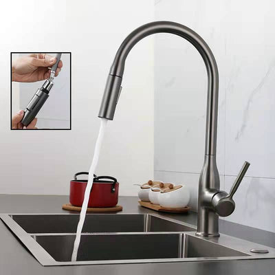 Grifo de Cocina Gris Grafito con Caño Extraíble y Doble Salida de Agua