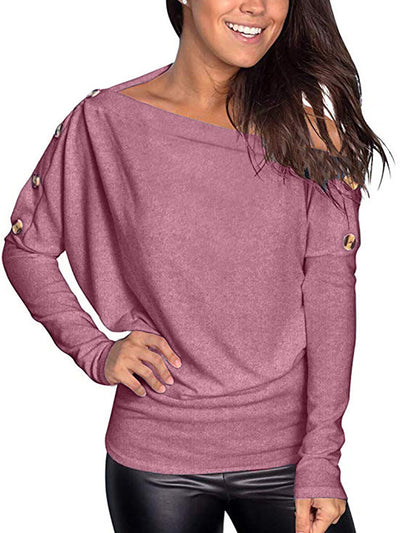 Blusa Casual Asimétrica con Botones y Cuello Barco - Image 4