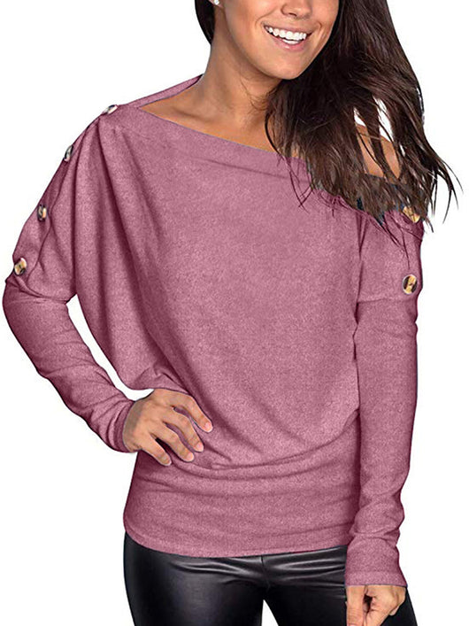 Blusa Casual Asimétrica con Botones y Cuello Barco - Image 4