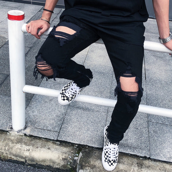 Pantalones Vaqueros Negros Rotos Estilo Urban para Hombre