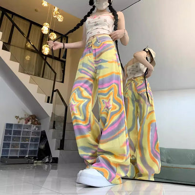 Pantalones Vaqueros Florados Anchos Cintura Alta XINGX - Image 4