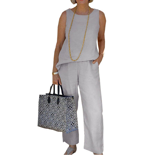 Conjunto de Dos Piezas: Blusa sin Mangas y Pantalón Ancho en Algodón y Lino para Mujer - Image 13
