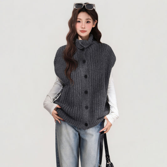Chaleco Tejido Gris con Solapa - Abrigo Cálido para Mujer Otoño e Invierno