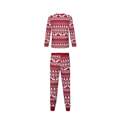 Red and white Christmas print one-piece pajama suit with reindeer, Christmas trees, and snowflakes. - Image 27