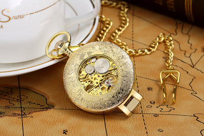 Reloj de Bolsillo Mecánico Manual Esqueleto con Grabado Romano - Image 16