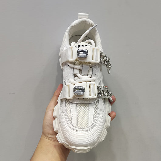 Zapatillas Blancas Transpirables con Plataforma Gruesa y Detalles de Cristal para Mujer - Image 3