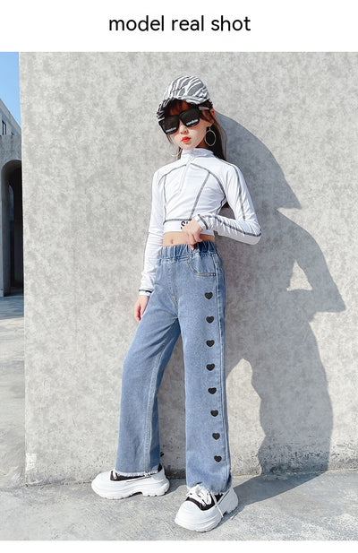 Pantalones Denim Anchos Casuales Estilo Funky con Detalle Love - Image 13