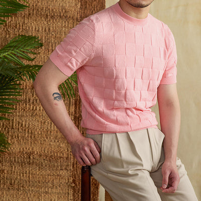 Camiseta Hombre Verano Algodón Ramio Cuello Redondo Estampado Cuadros - Image 9