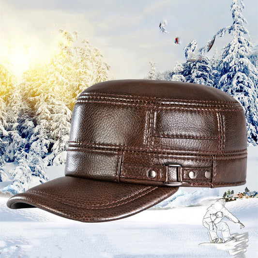 Gorra Plana de Cuero para Hombre con Protección Térmica