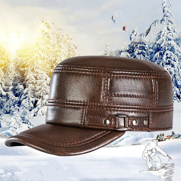 Gorra Plana de Cuero para Hombre con Protección Térmica