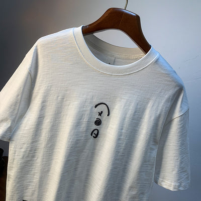 Camiseta Blanca de Algodón para Hombre - Verano Suelta Talla Grande Manga Corta Bordada - Image 3
