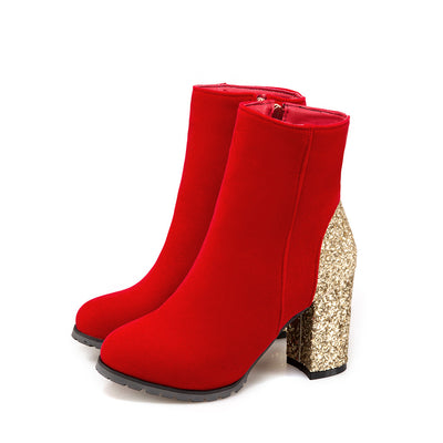 Botines de Tacón Alto con Lentejuelas para Mujer