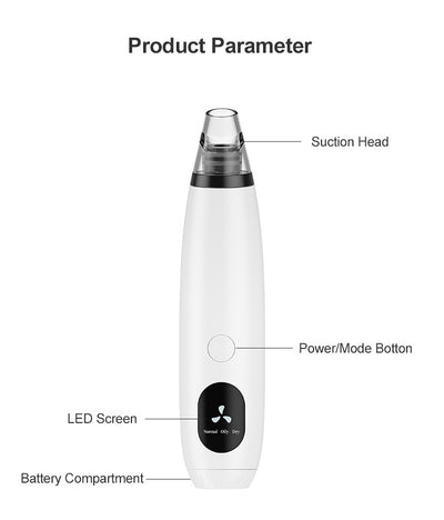 White blackhead vacuum remover with rose gold accents, clear suction head, and control buttons for strong, normal, and soothe modes. - Image 13