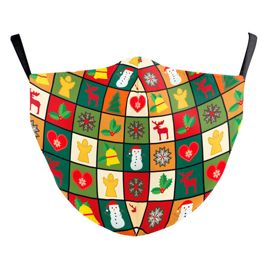 Christmas Santa Claus dustproof face mask with a red hat, white beard, and glasses on a blue and green background. - Image 16