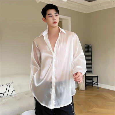 Camisa Suelta Elegante para Hombre - Tela Sedosa y Semitransparente - Image 3