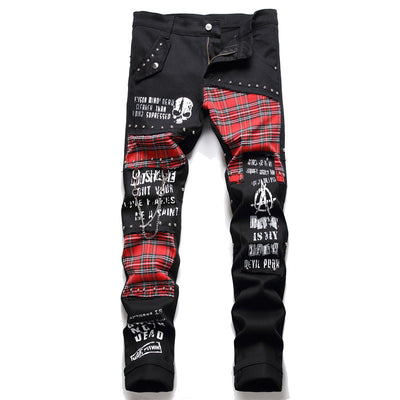 Jeans Hip Hop Patchwork Micro-Elasticados Corte Recto para Hombre - Image 8