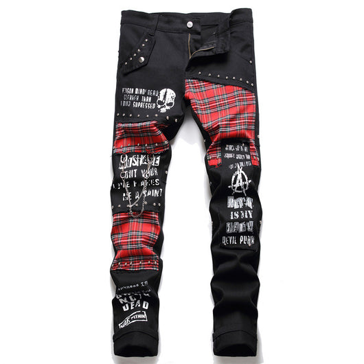 Jeans Hip Hop Patchwork Micro-Elasticados Corte Recto para Hombre - Image 8