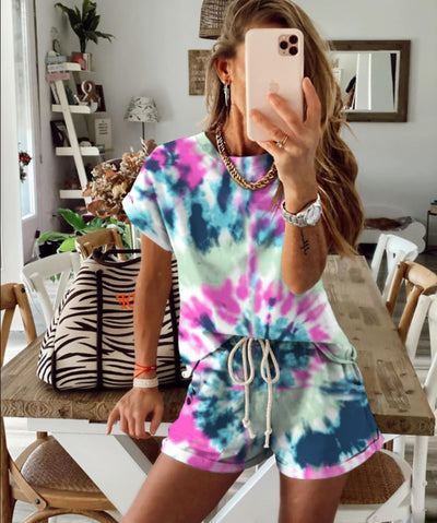 Conjunto de Pijama Degradado Tie Dye para Mujer - Manga Corta - Image 5