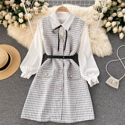 Vestido Houndstooth con Tirantes y Mangas Puff - Image 14