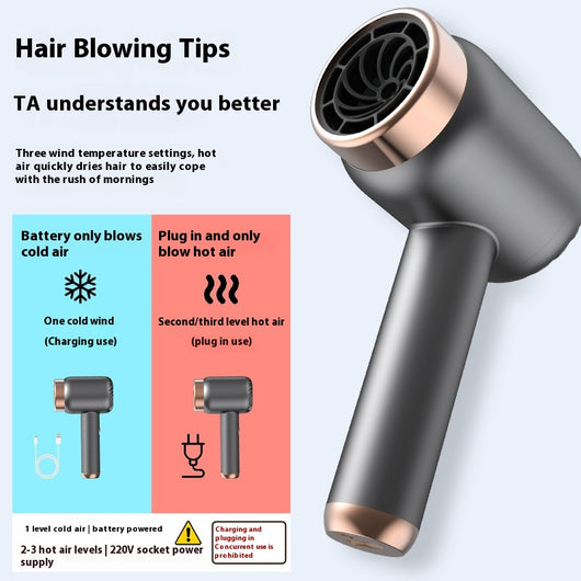 Purple high-speed wireless hair dryer with gold accents, featuring hot and cold air, shown on a reflective surface. - Image 5
