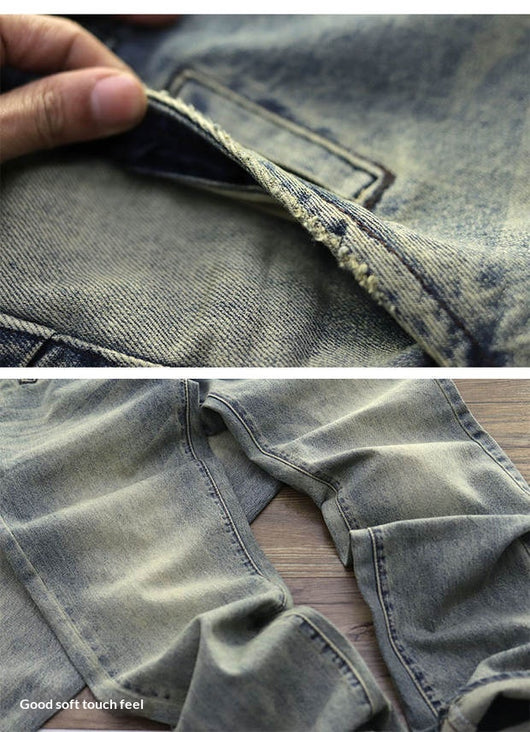 Pantalones Casuales Desgastados Estilo Americano en Tono Arena - Image 11