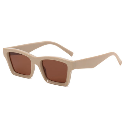 Champagne translucent rectangular sunglasses with brown lenses, featuring a simple fashion design. - Image 10