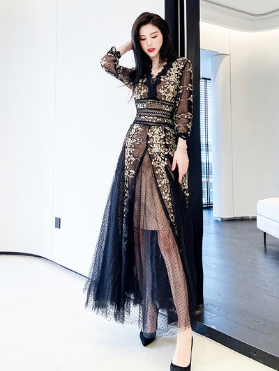 Vestido Elegante Estilo Hepburn con Malla Bordada Premium - Image 4