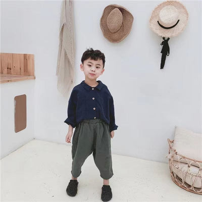 Camisa Infantil Estilo Japonés Retro con Mangas Murciélago y Solapa de Algodón Lino - Image 4