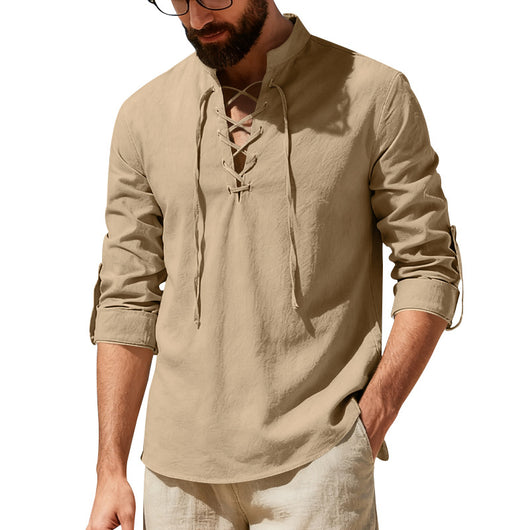 Camisa Henley de Lino Manga Larga para Hombre - Image 35
