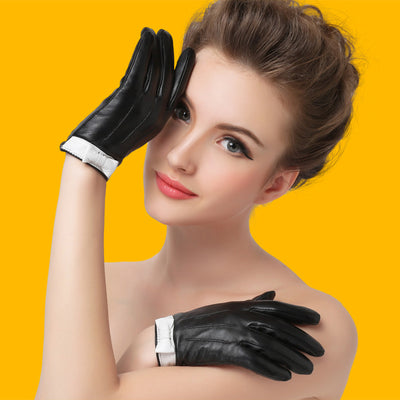 Guantes de Cuero para Mujer con Moño de Piel de Oveja - Image 9