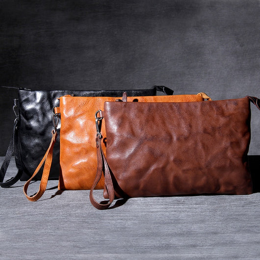 Bolsa de Mano Retro en Cuero Genuino - Estilo Casual Vintage para Hombre - Image 3