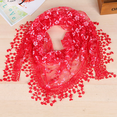 Pañuelo de Seda con Encaje y Flecos Creativos para Mujer