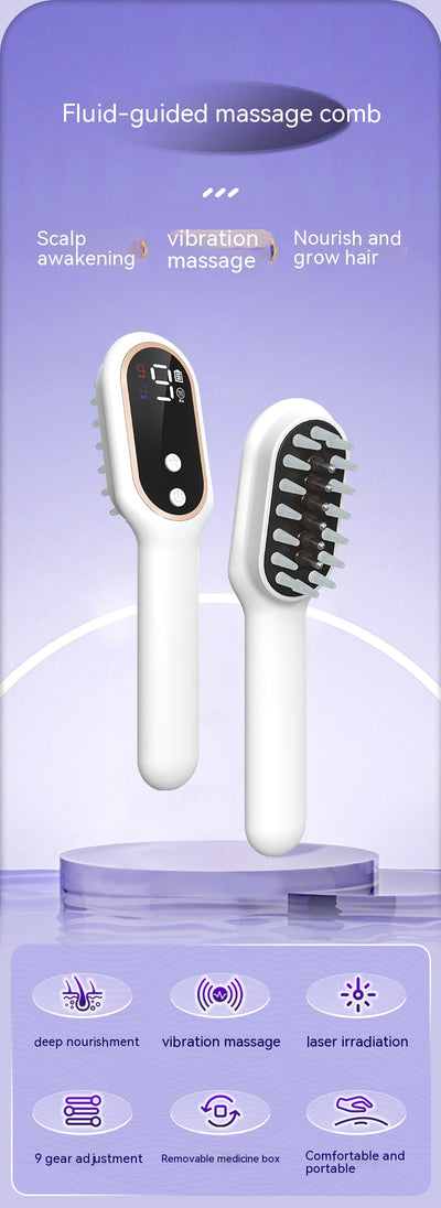 White scalp medicine feeder comb with blue and red light therapy, digital display, and massage function. - Image 12