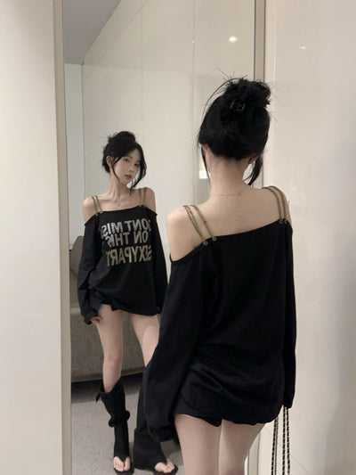 Blusa Vintage Estampada Talla Grande con Hombros Descubiertos y Mangas Largas para Mujer - Image 14