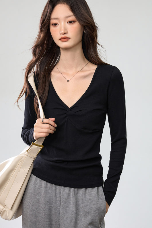 Blusa Elegante Escote Profundo con Nudo y Manga Larga - Image 29
