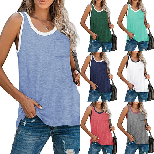 Chaleco Liso sin Mangas con Cuello Alto Combinado