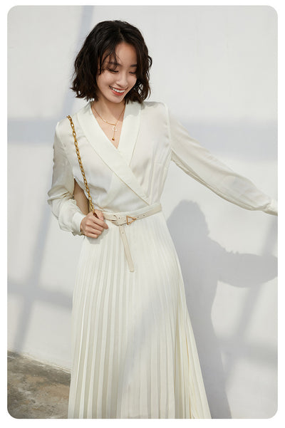 Vestido de Seda con Patchwork y Pliegues para Mujer - Image 9