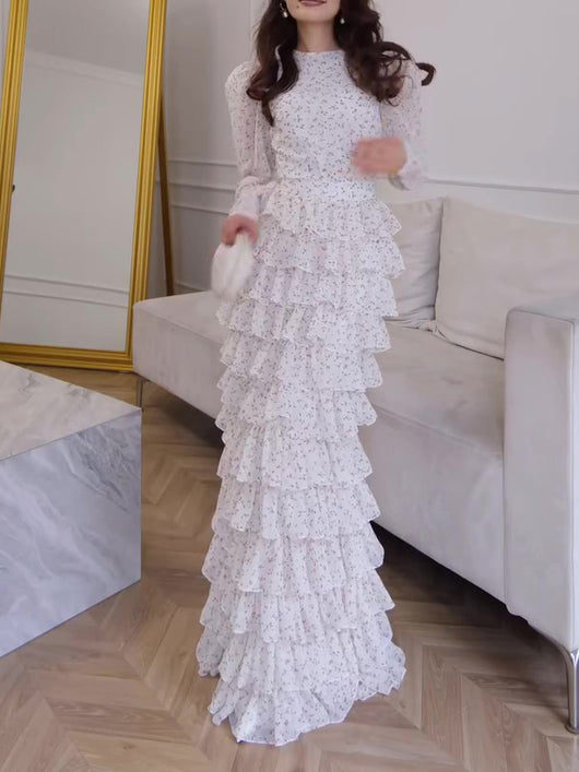 Conjunto Elegante: Blusa con Mangas Abullonadas Florales y Falda Volantes - Image 5