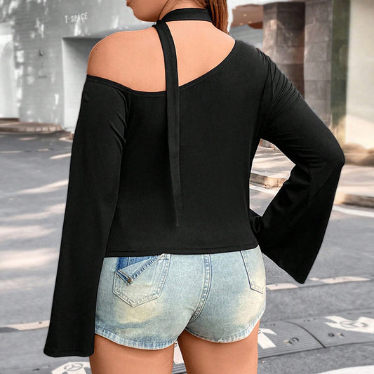 Blusa Asimétrica Ajustada de Manga Larga con Hombro Descubierto - Image 2