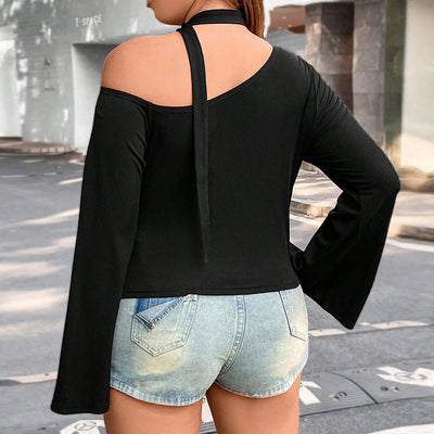 Blusa Asimétrica Ajustada de Manga Larga con Hombro Descubierto - Image 2