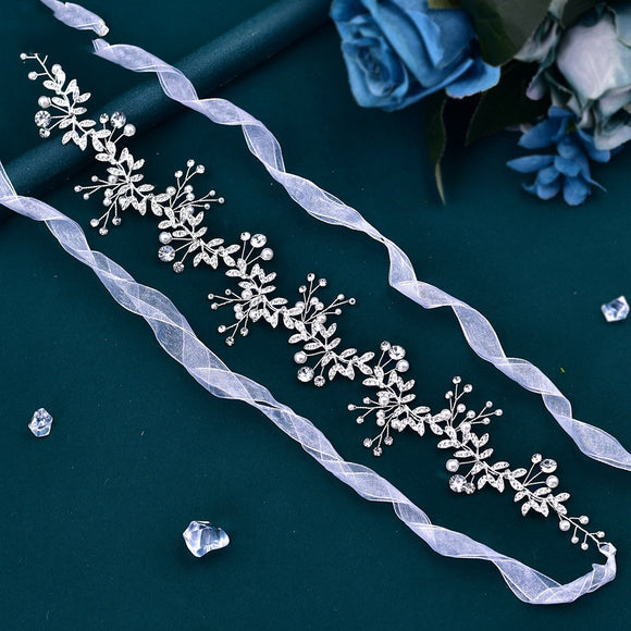 Cinturón Nupcial de Plata con Cadena de Cristales Brillantes Hecho a Mano