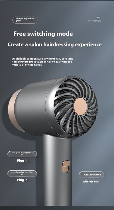 Purple high-speed wireless hair dryer with gold accents, featuring hot and cold air, shown on a reflective surface. - Image 23