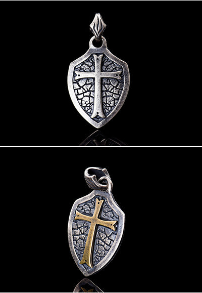 Collar Colgante Escudo Cruz Plata S925 - Estilo Gótico Minimalista - Image 9