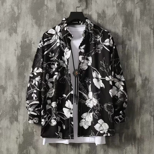 Camisa Floral Manga Larga Hombre - Estilo Casual Holgado Tendencia