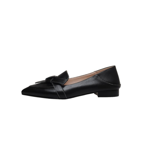 Zapatos de Cuero Completo con Moño Puntiagudo
