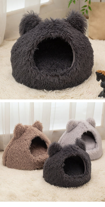 Cama Cálida Semiencerrada para Gatos con Peluche Suave - Image 12